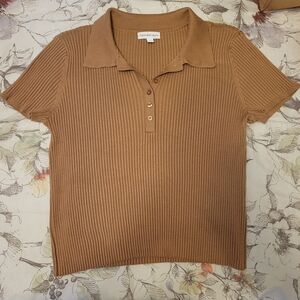 Calvin Klein Women's Tan Ribbed Polo Top